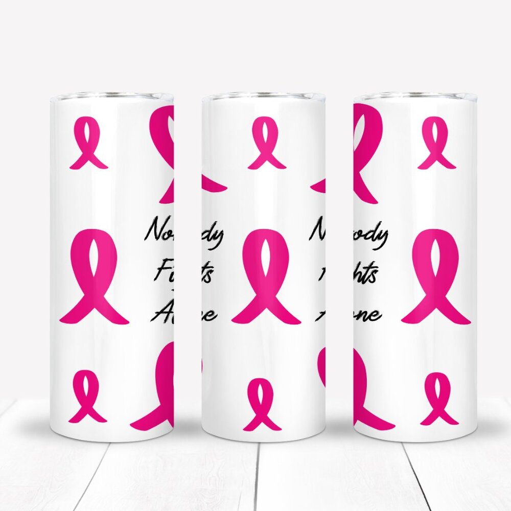 "Nobody Fights Alone" Tumbler + Straw, October Pink Mug